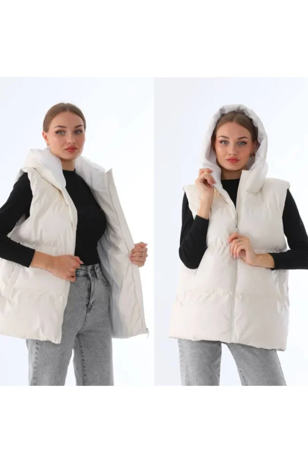 Kadın Kalça Altı Kapüşonlu Şişme Yelek