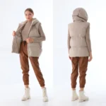 Kadın Kalça Altı Kapüşonlu Şişme Yelek - Bej