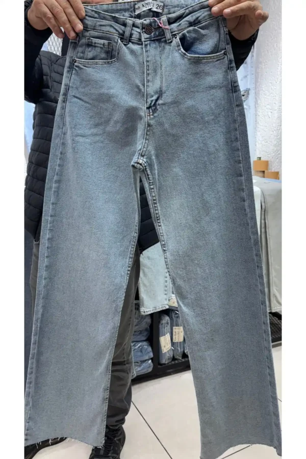 Kadın Kesik Paça Kot Pantolon Denim Jean