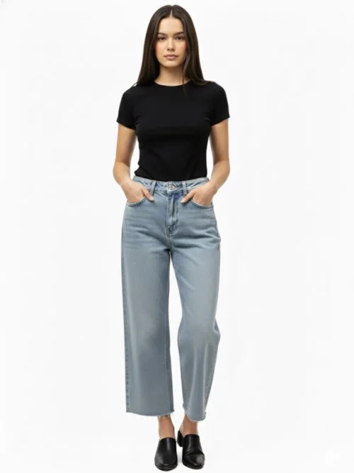 Kadın Kesik Paça Kot Pantolon Denim Jean