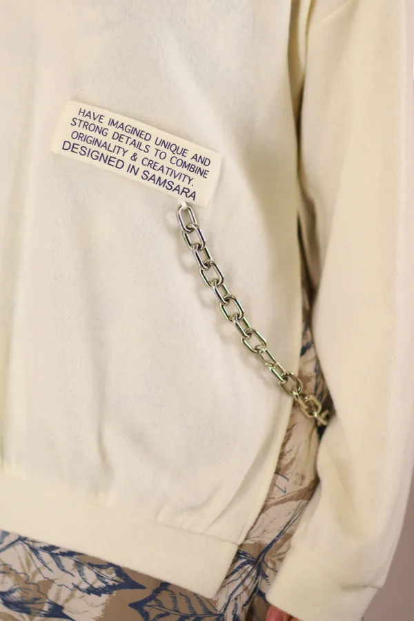 Kadın Krem Midi Boy Çiçek Desen Zincir Detaylı Triko Kazaklı Kolsuz Kloş Büyük Beden Elbise