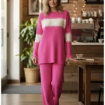 Kadın Pembe Fitilli Triko Ikili Takım Spor Günlük Salaş
