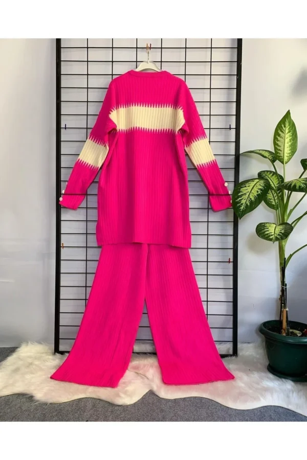 Kadın Pembe Fitilli Triko Ikili Takım Spor Günlük Salaş