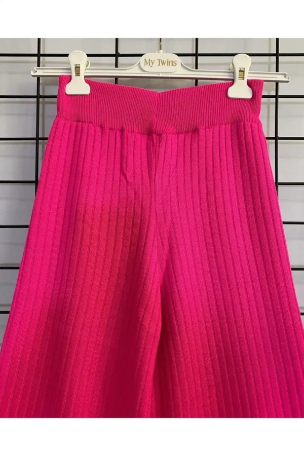 Kadın Pembe Fitilli Triko Ikili Takım Spor Günlük Salaş