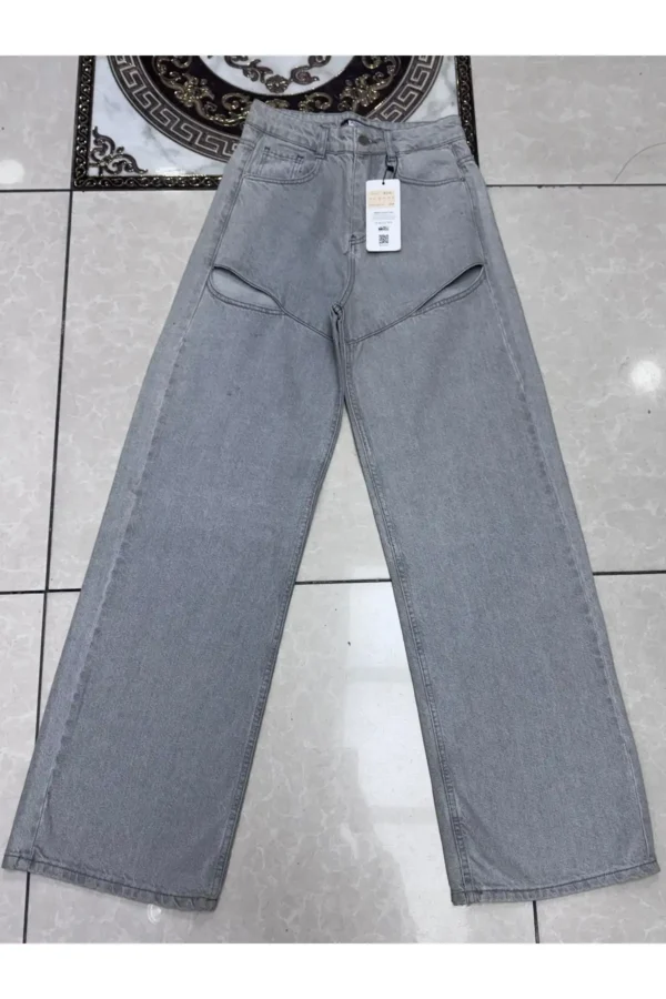 Kadın Pencere Detaylı Palazzo Kot Denim Jean Pantolon