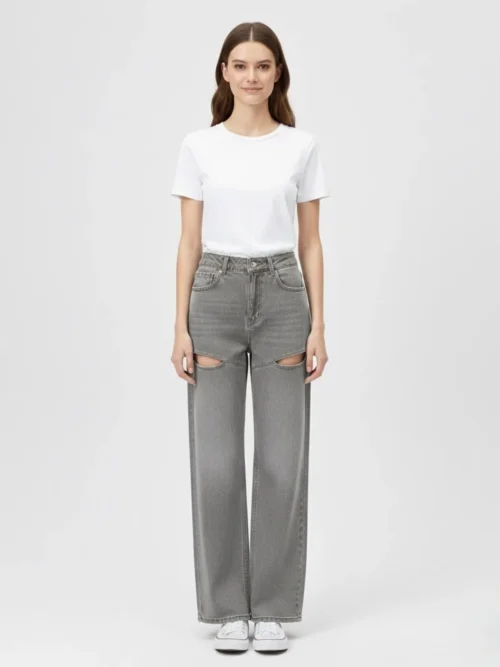 Kadın Pencere Detaylı Palazzo Kot Denim Jean Pantolon