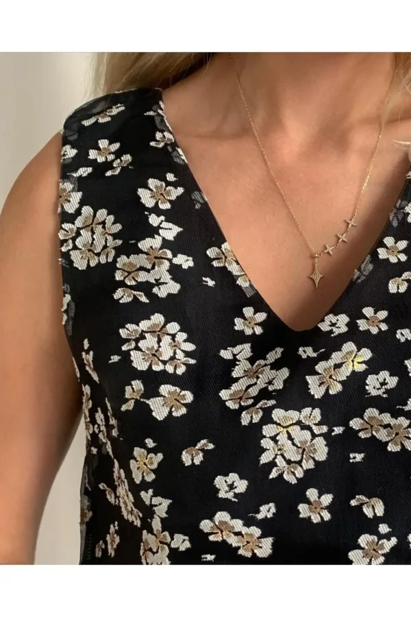 Kadın Siyah Keten Üzeri Tül Kaplı Siyah Elbise