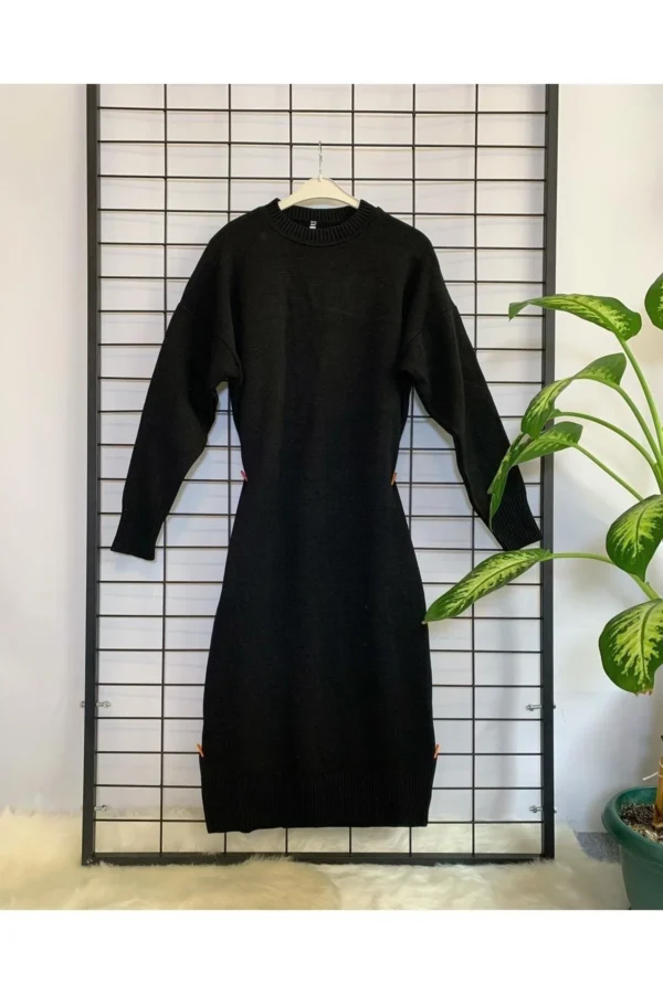 Kadın Siyah Midi Boy Basic Triko Elbise