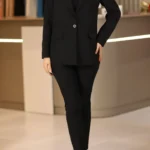 Kadın Siyah Tek Düğmeli Klasik Pantolon Ceket Takım Elbise - Siyah