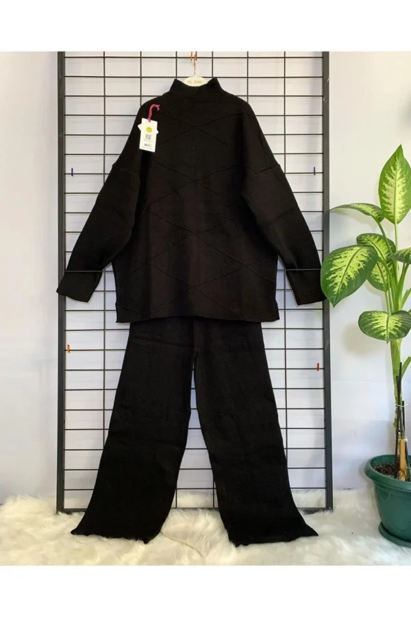 Kadın Siyah Triko Basic Ikili Takım Spor Günlük Salaş