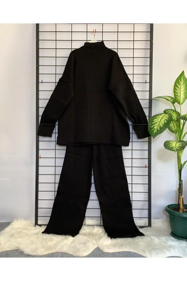 Kadın Siyah Triko Basic Ikili Takım Spor Günlük Salaş