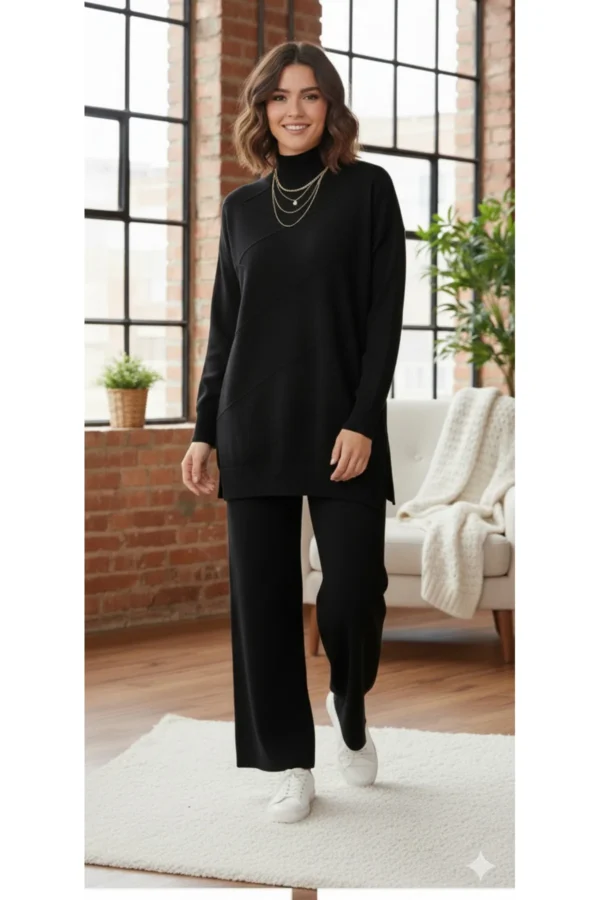 Kadın Siyah Triko Basic Ikili Takım Spor Günlük Salaş
