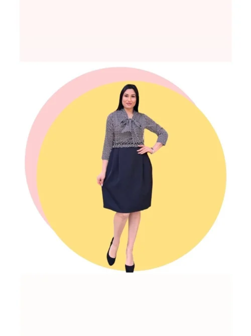 Kadın Siyah Uzun Kollu Günlük Ofis Özel Gün Gece Davet Puantiye Elbise