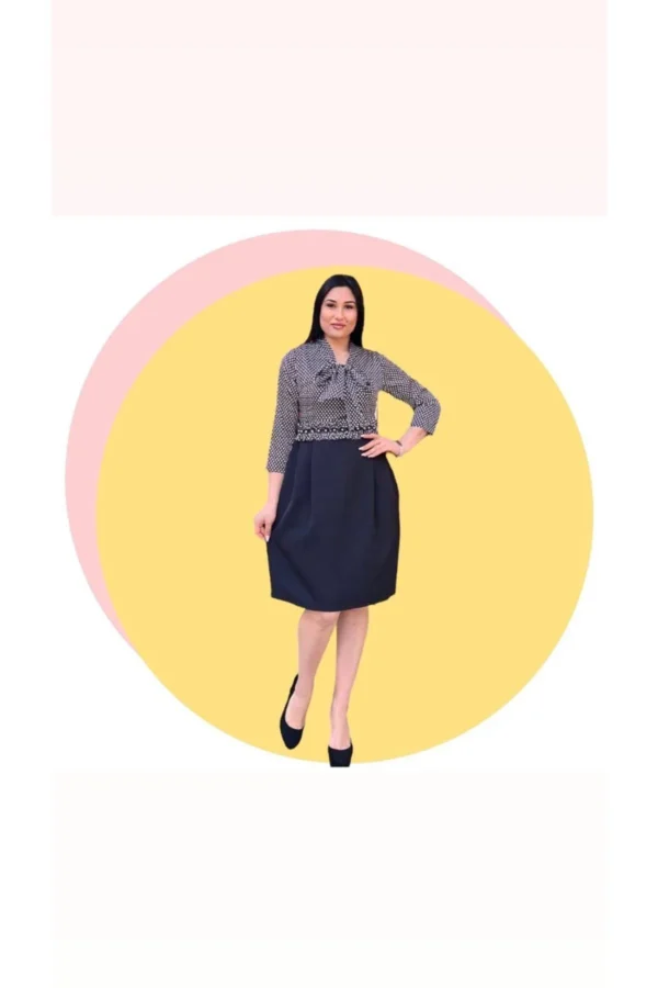 Kadın Siyah Uzun Kollu Günlük Ofis Özel Gün Gece Davet Puantiye Elbise