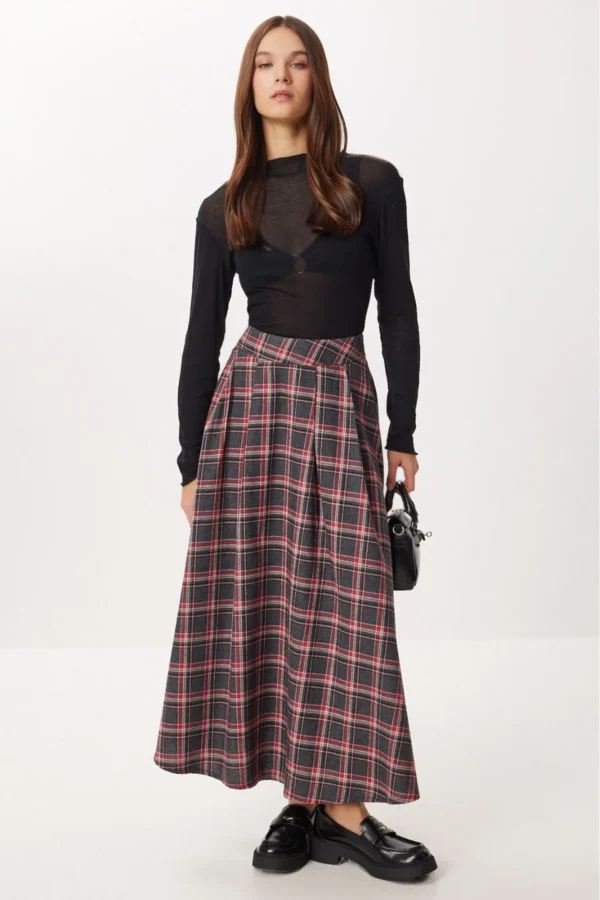 Kadın Uzun Boy Ekose Etek