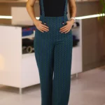 Kadın Yeşil Bol Paça Askı Detaylı Pantolon