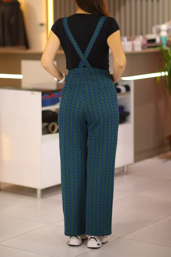 Kadın Yeşil Bol Paça Askı Detaylı Pantolon