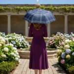 Lacivert 8 Telli Tam Otomatik Rüzgara Dayanıklı Ekose Desenli Şemsiye - Lacivert