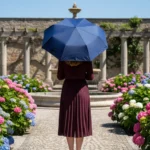 Lacivert 8 Telli Tam Otomatik Rüzgara Dayanıklı Küçük Puantiye Desenli Şemsiye - Lacivert