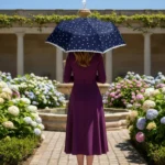 Lacivert 8 Telli Tam Otomatik Rüzgara Dayanıklı Puuantiye Desenli Şemsiye