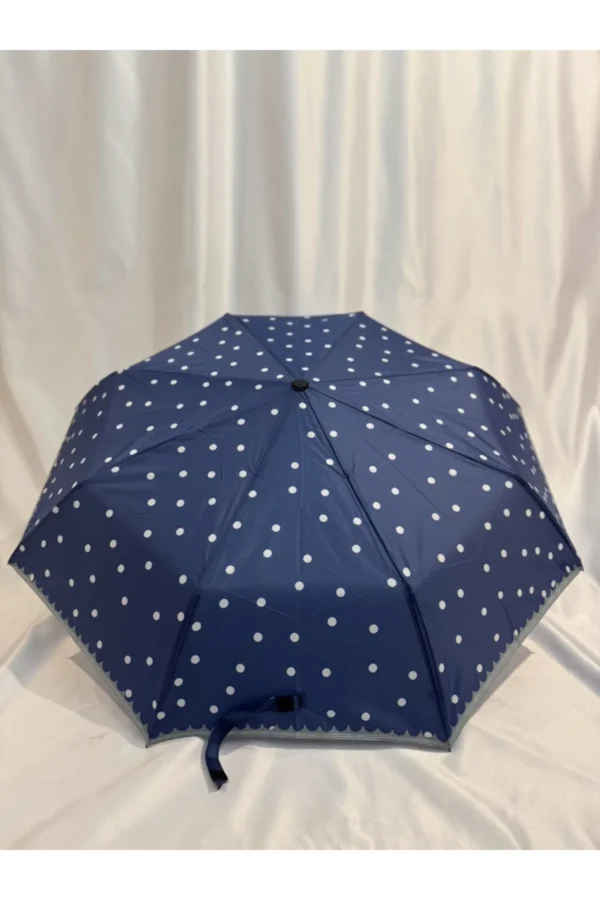 Lacivert 8 Telli Tam Otomatik Rüzgara Dayanıklı Puuantiye Desenli Şemsiye