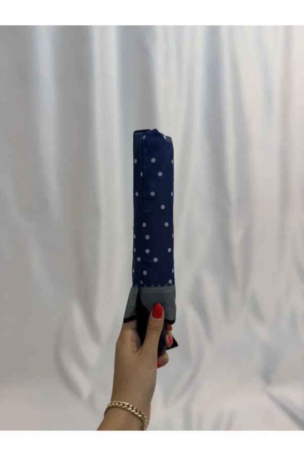 Lacivert 8 Telli Tam Otomatik Rüzgara Dayanıklı Puuantiye Desenli Şemsiye