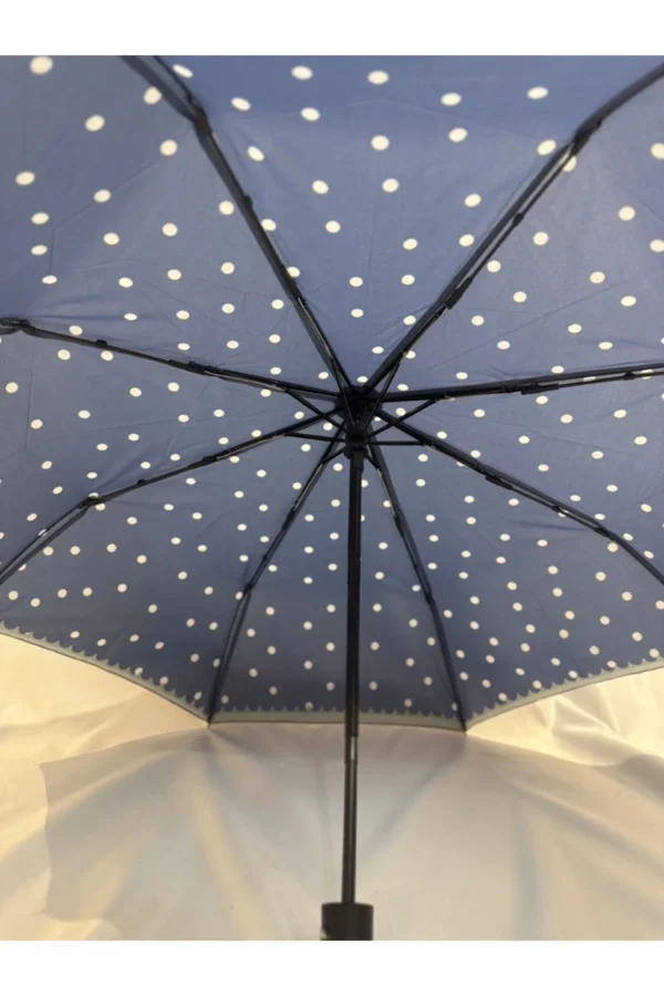 Lacivert 8 Telli Tam Otomatik Rüzgara Dayanıklı Puuantiye Desenli Şemsiye