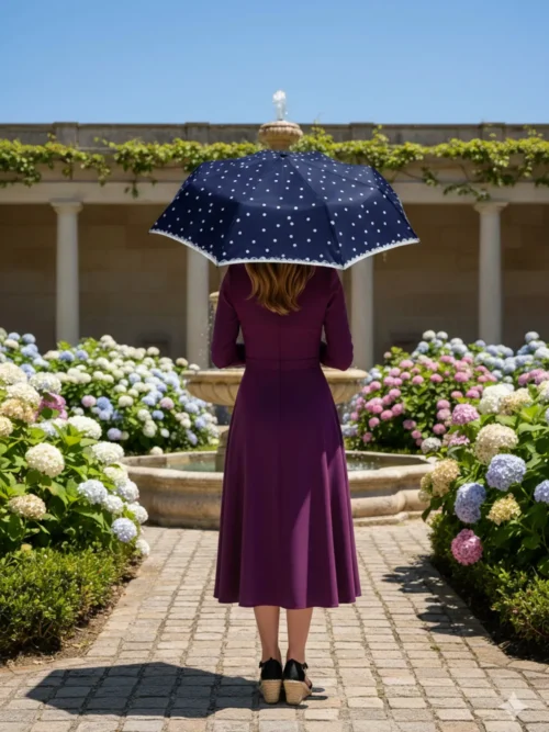 Lacivert 8 Telli Tam Otomatik Rüzgara Dayanıklı Puuantiye Desenli Şemsiye