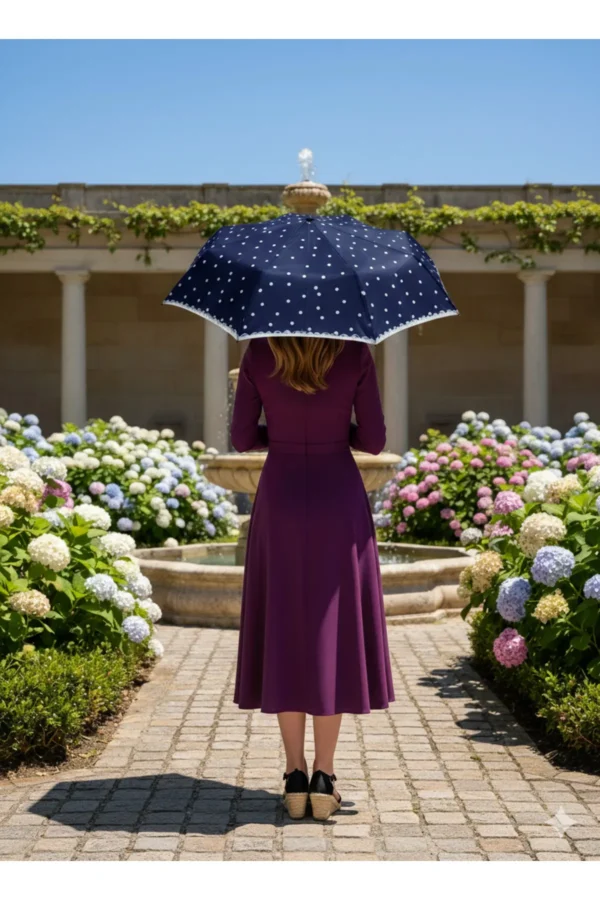 Lacivert 8 Telli Tam Otomatik Rüzgara Dayanıklı Puuantiye Desenli Şemsiye