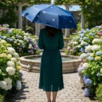 Lacivert 8 Telli Tam Otomatik Rüzgara Dayanıklı Yıldız Desenli Şemsiye