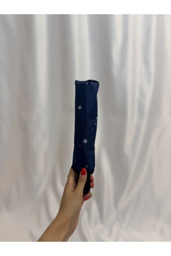 Lacivert 8 Telli Tam Otomatik Rüzgara Dayanıklı Yıldız Desenli Şemsiye
