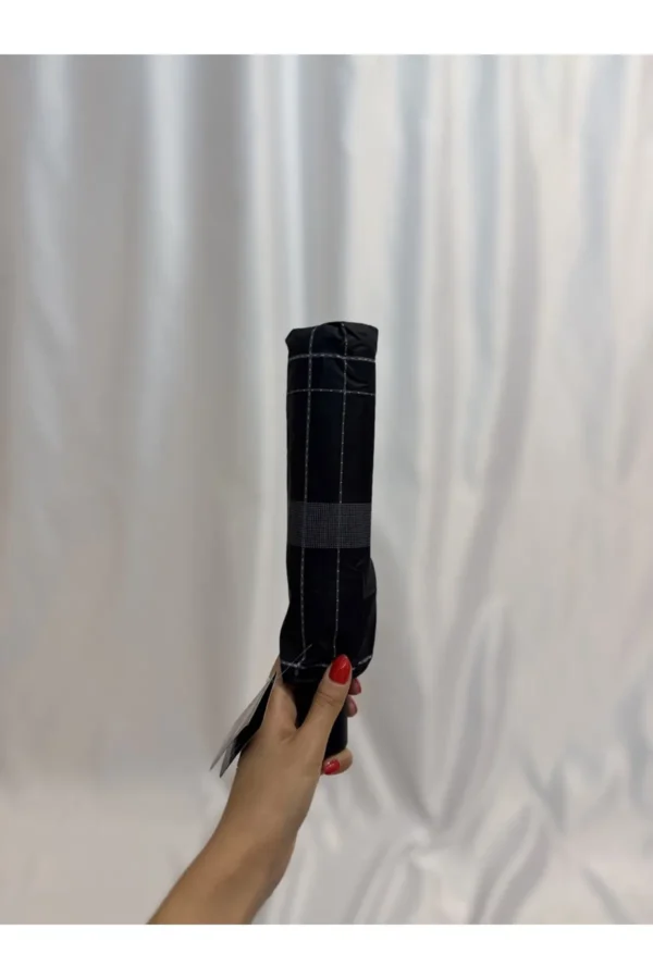 Siyah 8 Telli Tam Otomatik Rüzgara Dayanıklı Ekose Desenli Şemsiye