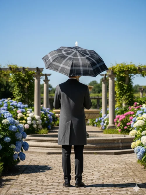 Siyah 8 Telli Tam Otomatik Rüzgara Dayanıklı Ekose Desenli Şemsiye