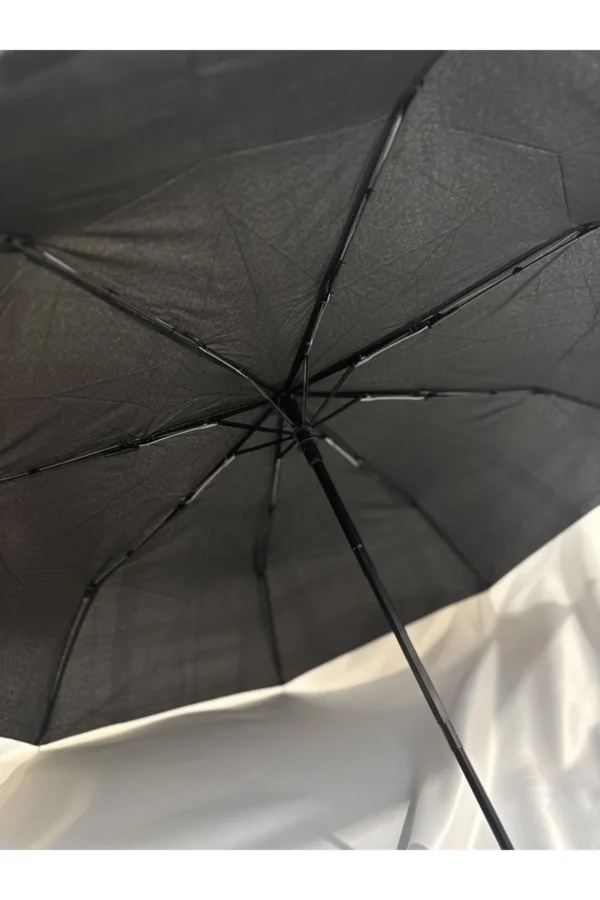 Siyah 8 Telli Tam Otomatik Rüzgara Dayanıklı Ekose Desenli Şemsiye