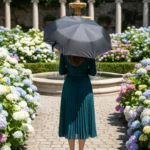 Siyah 8 Telli Tam Otomatik Rüzgara Dayanıklı Küçük Puantiye Desenli Şemsiye - Siyah