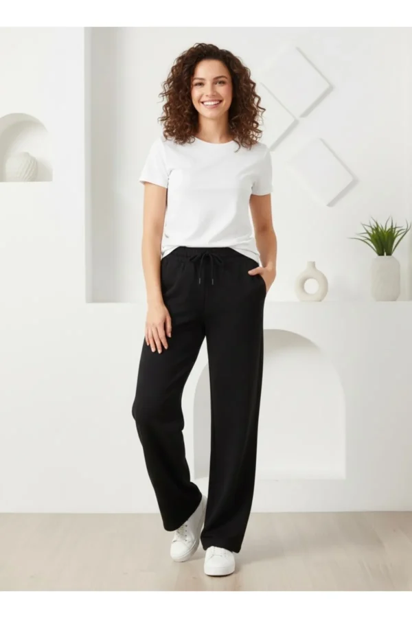 Siyah Beli Lastikli Salaş Pantolon (ÜRÜN TEK ALT PARÇADIR)