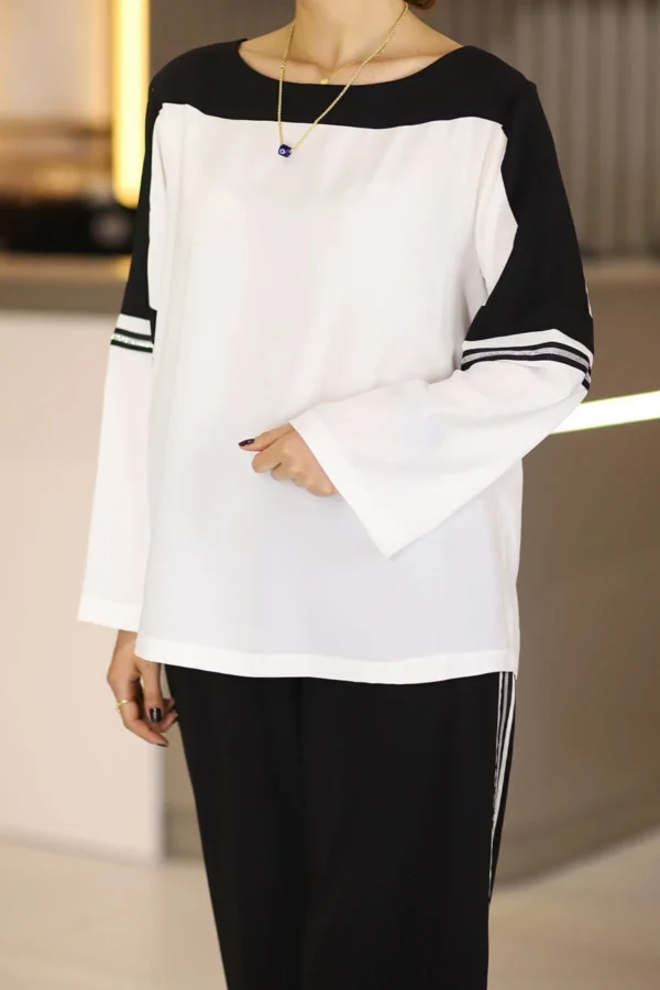 Siyah Beyaz Taş Detaylı Büyük Beden Abiye Klasik Ikili Takım Günlük Gece Düğün Davet Mevlüt