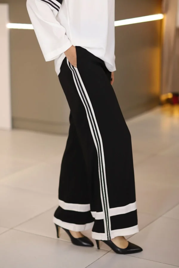 Siyah Beyaz Taş Detaylı Büyük Beden Abiye Klasik Ikili Takım Günlük Gece Düğün Davet Mevlüt