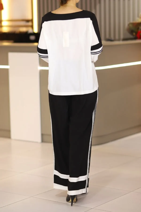 Siyah Beyaz Taş Detaylı Büyük Beden Abiye Klasik Ikili Takım Günlük Gece Düğün Davet Mevlüt