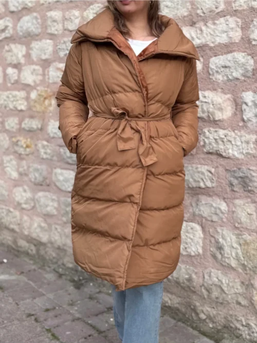 taba-uzun-boy-kusakli-sisme-mont-tesettur-mont Taba Uzun Boy Kuşaklı Şişme Mont Tesettür Mont