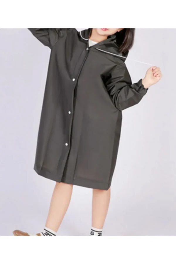 Unisex Siyah Çocuk Yağmurluk Ve Rüzgarlık Kapüşonlu Eva Kumaş Rüzgar Ve Suya Dayanıklı Desensiz