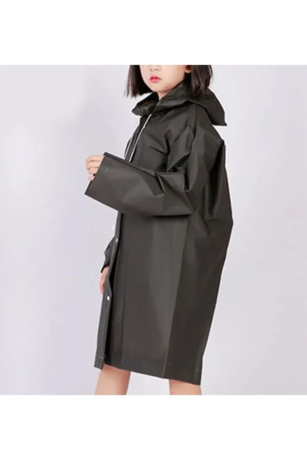 Unisex Siyah Çocuk Yağmurluk Ve Rüzgarlık Kapüşonlu Eva Kumaş Rüzgar Ve Suya Dayanıklı Desensiz