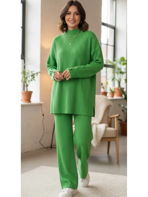 Yeşil Fitilli Triko Ikili Takım Spor Günlük Salaş