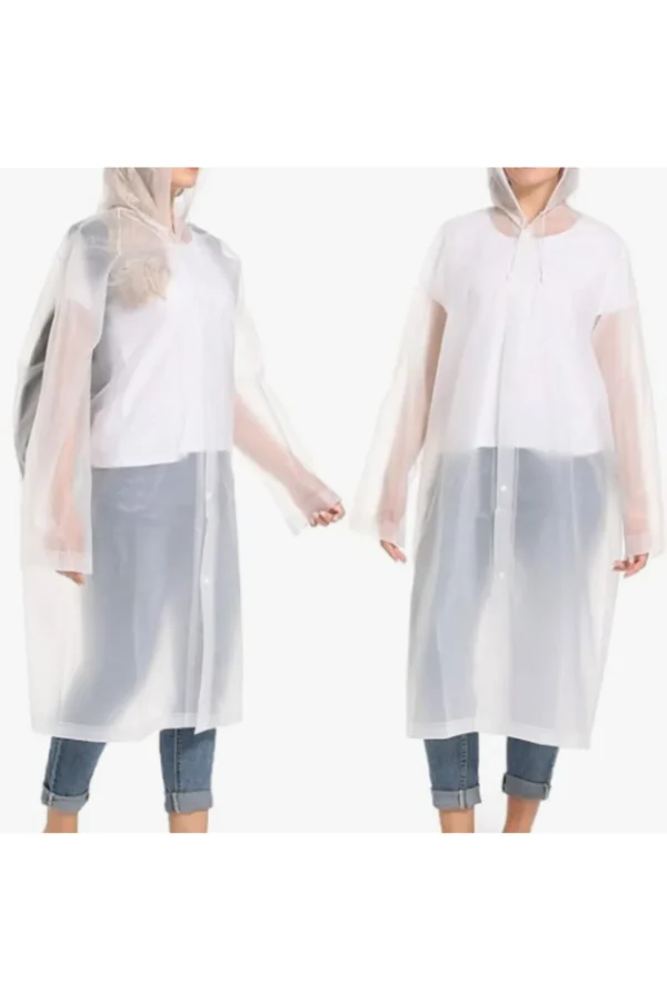 Yetişkin Unisex Beyaz Yağmurluk Ve Rüzgarlık Kapüşonlu Eva Kumaş Rüzgar Ve Suya Dayanıklı