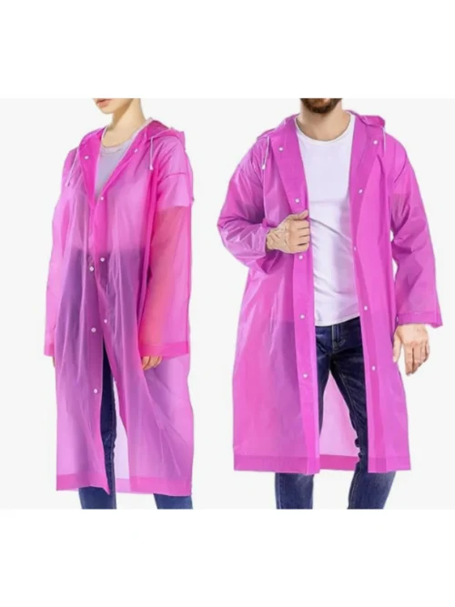 Yetişkin Unisex Pembe Yağmurluk Ve Rüzgarlık Kapüşonlu Eva Kumaş Rüzgar Ve Suya Dayanıklı
