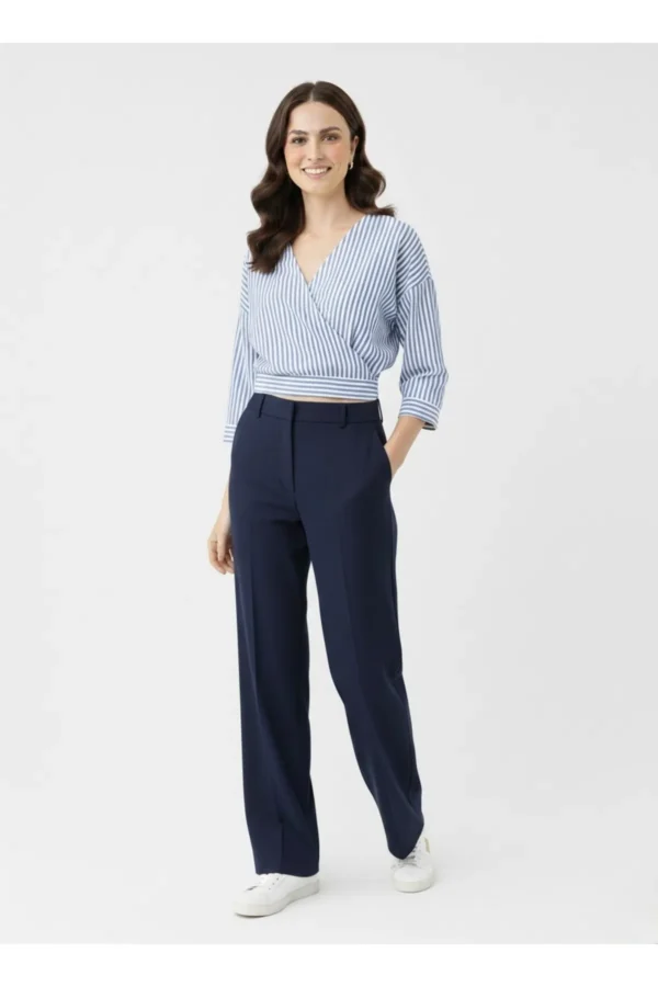 Çizgili Kruvaze Gömlek Bluz