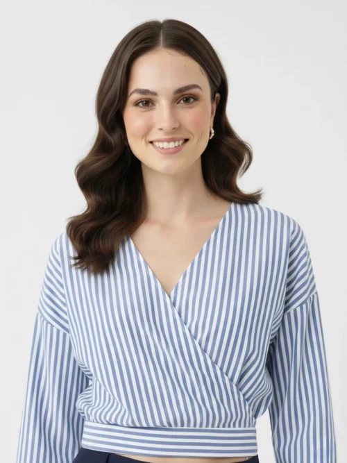 Çizgili Kruvaze Gömlek Bluz