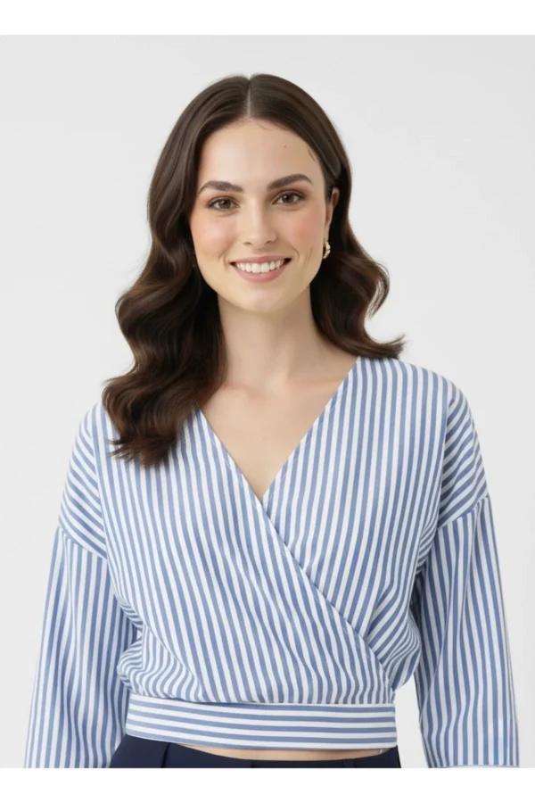 Çizgili Kruvaze Gömlek Bluz