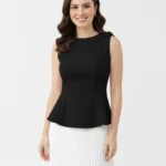 Fiyonk Detay Belden Oturtmalı Krep Bluz - Siyah