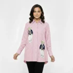 Kadın Ayıcık Detaylı Çizgili Uzun Gömlek - Pembe